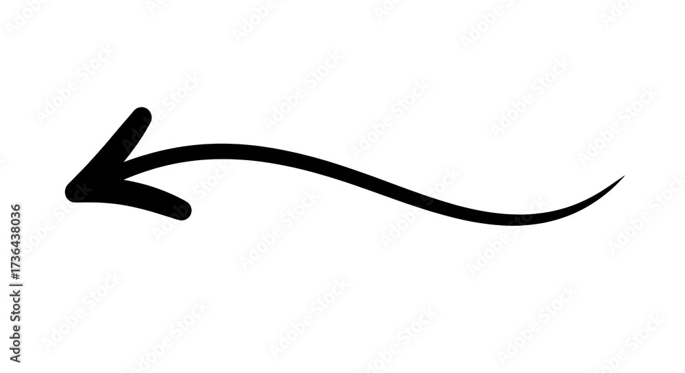 Fototapeta premium Elegant flowing arrow pointing left with a silhouette design guiding direction and navigation isolated on transparent background