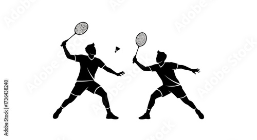 Badminton Players in Action Dynamic Silhouette Illustration of Sport and Competition