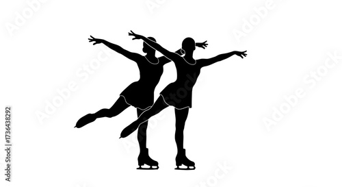 Elegant Synchronized Ice Skating Duo in Silhouette Graceful Performance on the Ice Rink