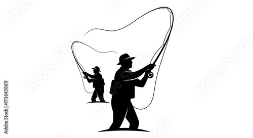 Silhouette Anglers Capturing the Essence of Fly Fishing in an Outdoorsy Icon