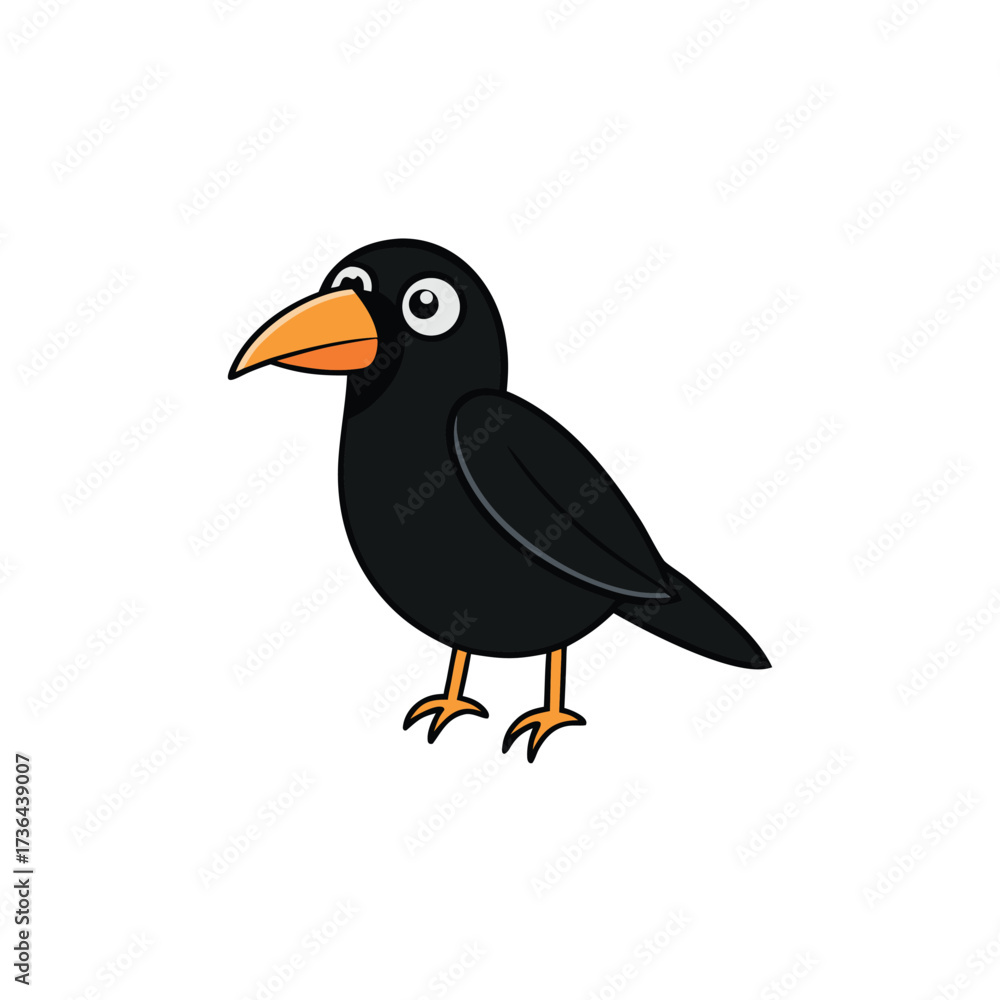 Obraz premium Black Crow Cartoon Vector Illustration