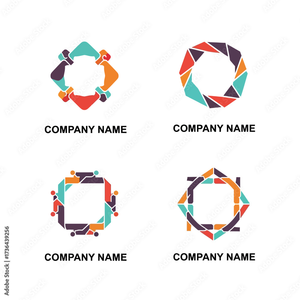 Fototapeta premium Set of four colorful abstract geometric logo designs for company branding.