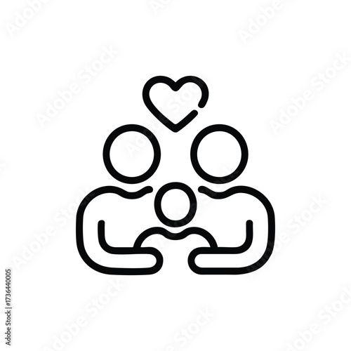 Minimalist Family Love Icon – Parents and Child Together Outline Symbol