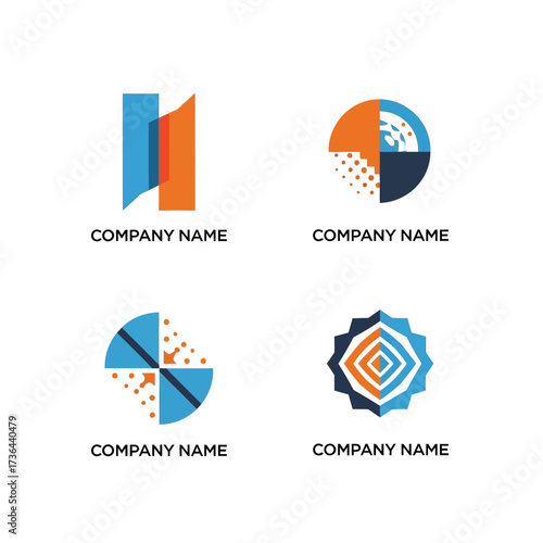 Set of four modern abstract geometric logo templates for business.