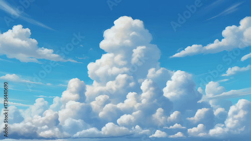 Fluffy White Clouds Against a Clear Blue Sky Serene Weather Scene