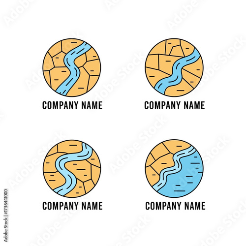 Set of Four River and Cracked Earth Logo Designs.