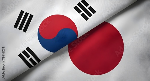 South Korea and Japan Flags Waving Together International Collaboration and Diplomacy Concept