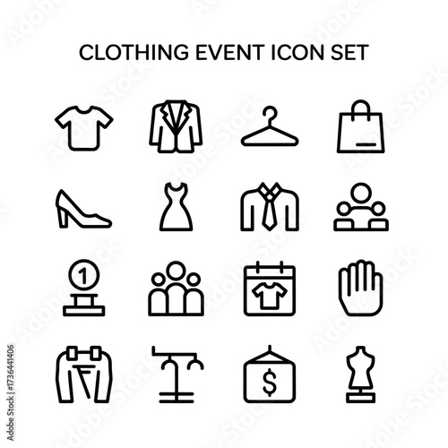 Clothing Event Icon Set Garments, Fashion, and Shopping for Design