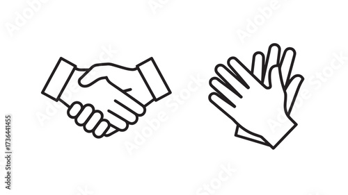 Handshake and clapping hands line icons simple vector symbols for business agreement and applause isolated on white background