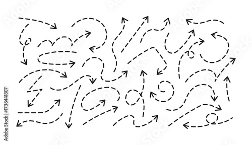 set of simple hand draw doodle line arrow, colorful geometric arrows vector, abstract up down arrows form elements dotted line icon,Sketch design card, invitation, wallpaper, poster, background	