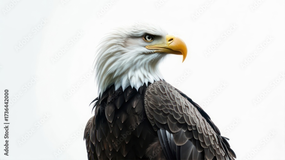Obraz premium Majestic Bald Eagle Portrait Against a Clean White Background.