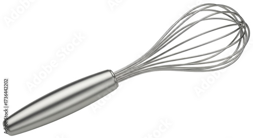 Isolated whisk with handle of stainless steel, a metal kitchen tool for cooking and baking