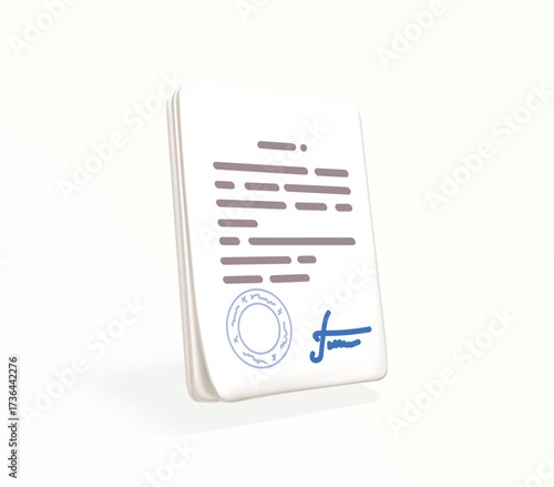 Document paper with Stamp and Signature 3d icon isolated vector illustration