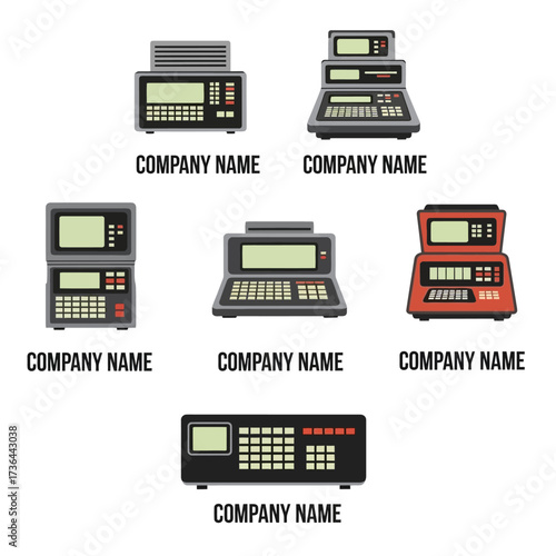 Vector collection of electronic cash register and POS terminal icons.