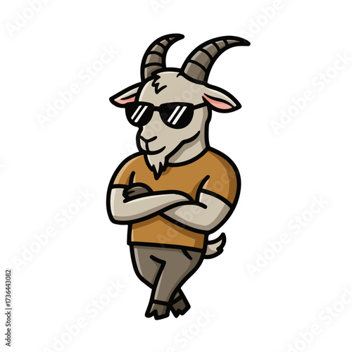 Cool and confident goat character wearing stylish sunglasses, perfect for adding a fun, trendy vibe to your next creative project