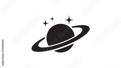 Saturn planet icon with stars simple flat vector glyph isolated on white background for app and web design