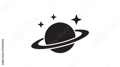 Planet with rings and stars icon simple glyph vector illustration isolated on white background for astronomy and science projects