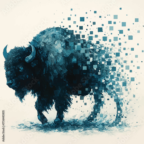 Majestic spirit buffalo glowing with fiery energy on a rocky outcrop under a dramatic sky