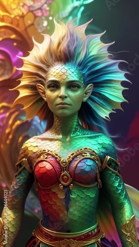 Wallpaper Mural Mythical aquatic being with vibrant, scaled appearance and elaborate headdress Torontodigital.ca