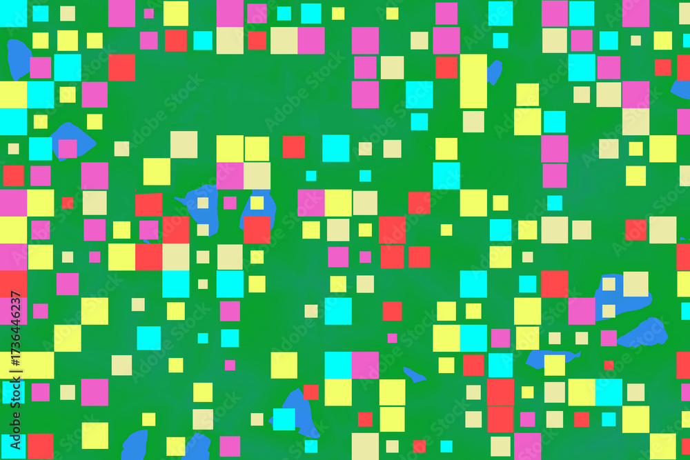 Fototapeta premium Playful Energetic Mosaic Varied Colored Squares Scattered Backgrounds Modern Art