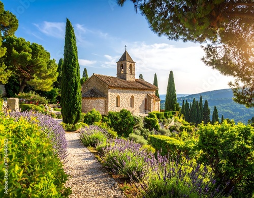 Picturesque church nestled in a hillside garden