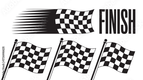 Checkered flag vector set racing finish line symbol flat design for competition and success concepts