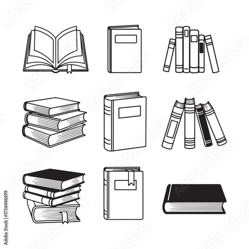 Vintage Book Elements Collection – Classic & Antique Book Silhouettes for Design