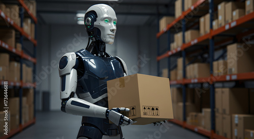 Advanced Humanoid Robot Handling Package in Automated Warehouse