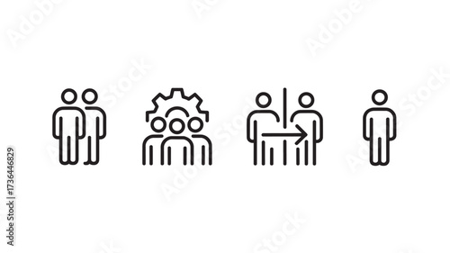 Set of people management icons simple line vector symbols for human resources and team management isolated on white background