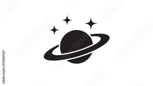 Planet Saturn with rings and stars simple flat vector icon isolated on white background for astronomy and science projects