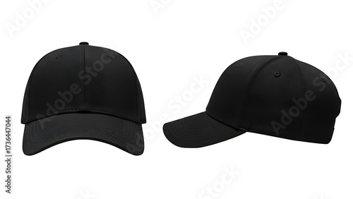 Black baseball cap mock up template front and side view for branding and design presentation mockup on transparent background
