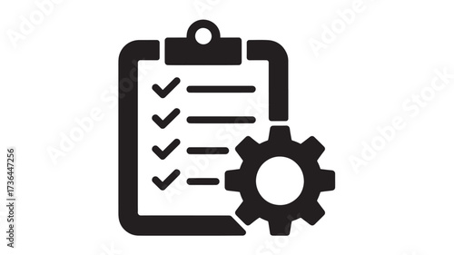 Clipboard with checkmarks and gear icon flat vector illustration for settings and task management isolated on white background