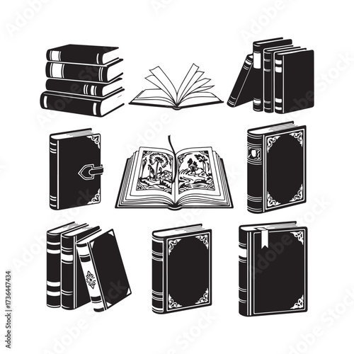 Vintage Book Elements Collection – Classic & Antique Book Silhouettes for Design