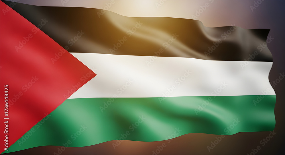 Obraz premium A softly lit, stylized, and gently waving flag featuring red, black, white and green coloration.