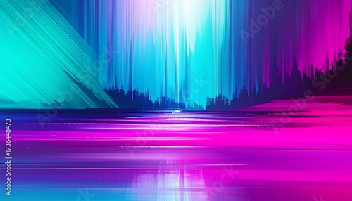 Abstract digital art with vibrant colors and light beams in motion