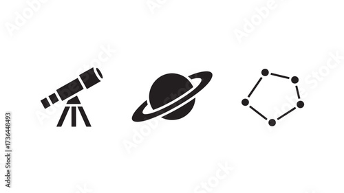 Set of astronomy icons minimalist glyph vector design elements isolated on white background for web and mobile apps
