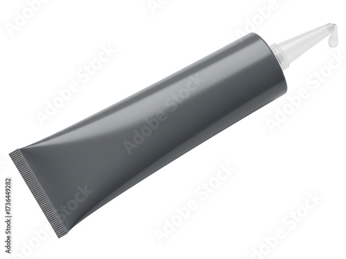 Gray tube of industrial glue with a nozzle mockup on a transparent background