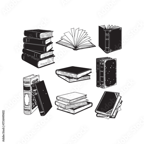 Vintage Book Elements Collection – Classic & Antique Book Silhouettes for Design