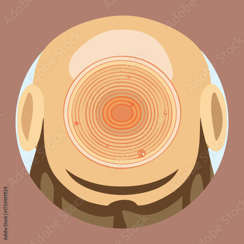 Top-down view illustrating pattern hair loss or alopecia with visible thinning and a bald spot on the scalp