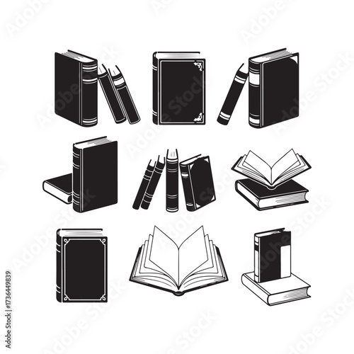 Vintage Book Elements Collection – Classic & Antique Book Silhouettes for Design