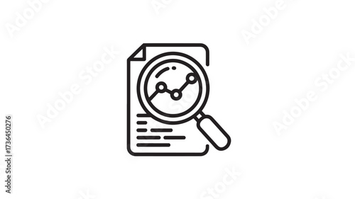 Data analysis icon with magnifying glass simple line vector illustration for business reports and presentations isolated on white background