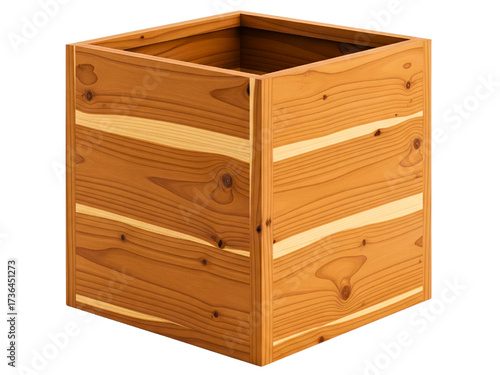 Empty wooden storage box with natural grain texture on a transparent background