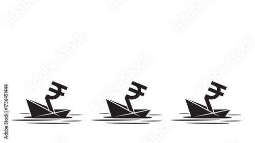 Paper boats with rupee symbols representing financial risk and investment challenges isolated vector illustration