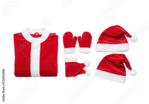Festive santa claus costume accessories for christmas celebrations and holiday fun isolated on white background