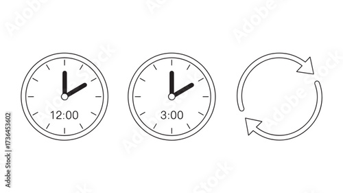 Clock icon set showing different times simple line vector illustration for time management and scheduling isolated on white background