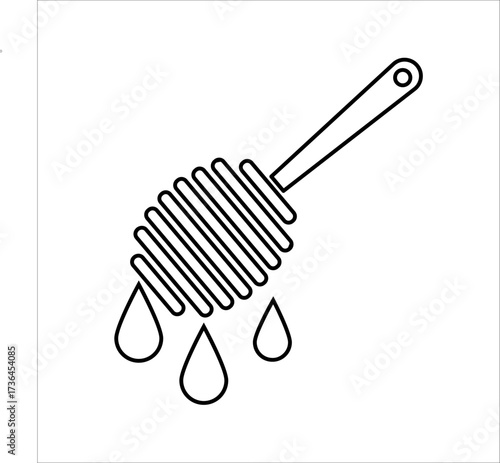 Simple black vector icon of a honey spoon with dripping honey, symbolizing sweetness