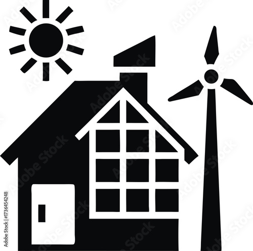 Sustainable eco friendly house with solar panel and wind turbine green energy concept isolated on white background isolated on transparent background
