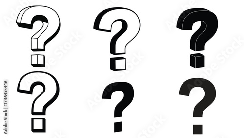 Set of Black and White Question Mark Icons in Silhouette and Outline Styles Representing Doubt, Curiosity and Inquiry – Creative Vector Illustration