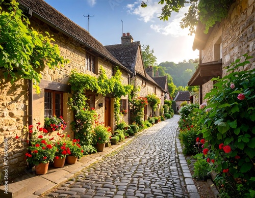 Picturesque cobblestone street in a charming village