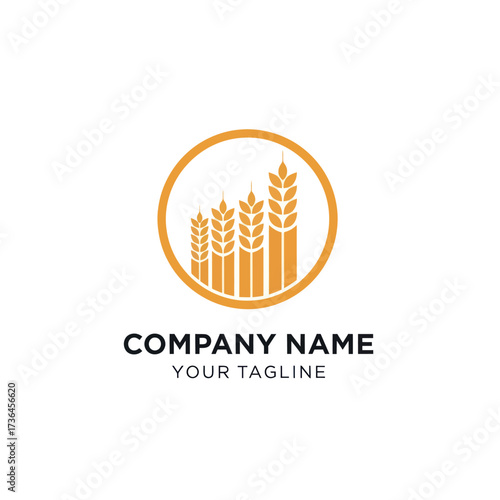 Modern Agricultural Business Logo Featuring Stylized Wheat Stalks Depicting Growth and Success Within an Circle, on a Clean White Background, Flat Vector Elements, Vector Illustration, Simple Vector,